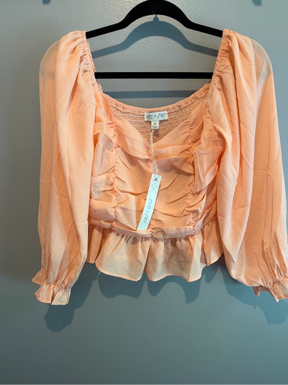 She + Sky Peach Ruffle Peasant Blouse